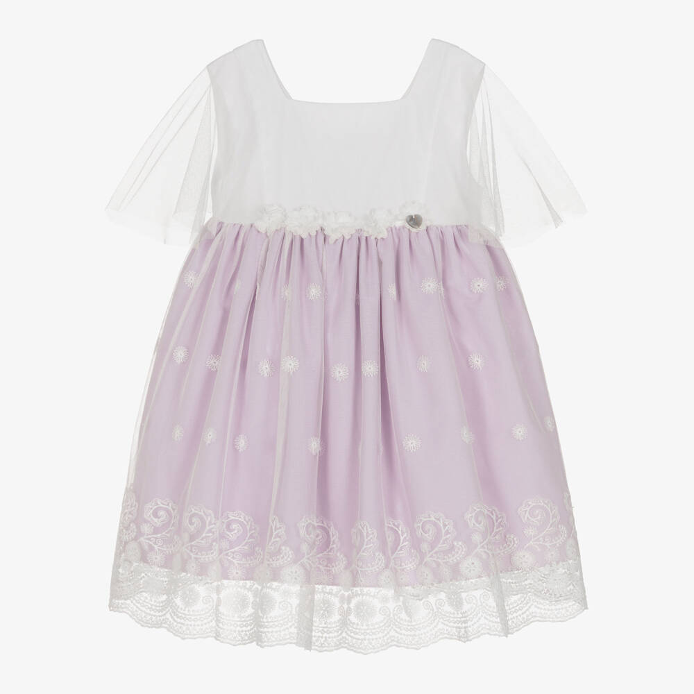 Artesanía Granlei-Girls Lilac & White Tulle Overlay Dress | Childrensalon Outlet