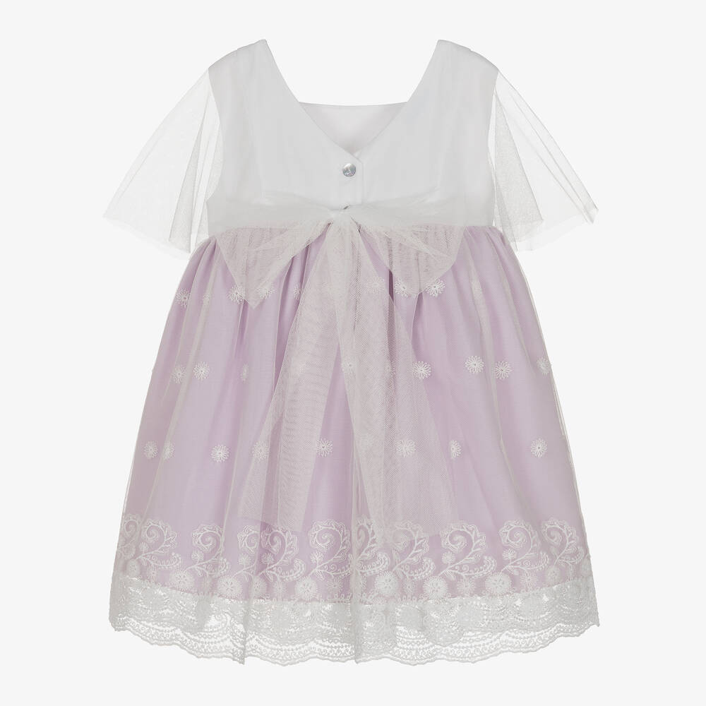 Artesanía Granlei-Girls Lilac & White Tulle Overlay Dress | Childrensalon Outlet