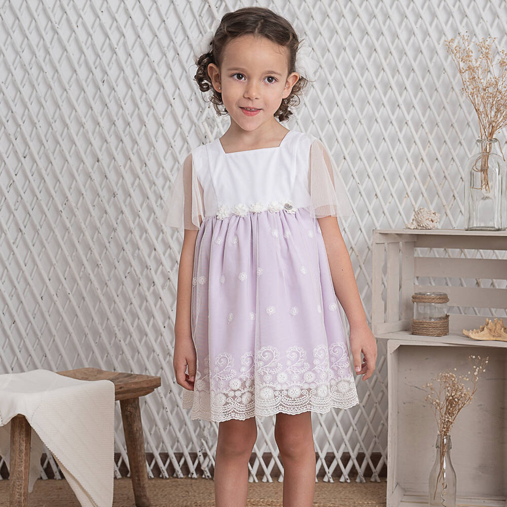 Artesanía Granlei-Girls Lilac & White Tulle Overlay Dress | Childrensalon Outlet