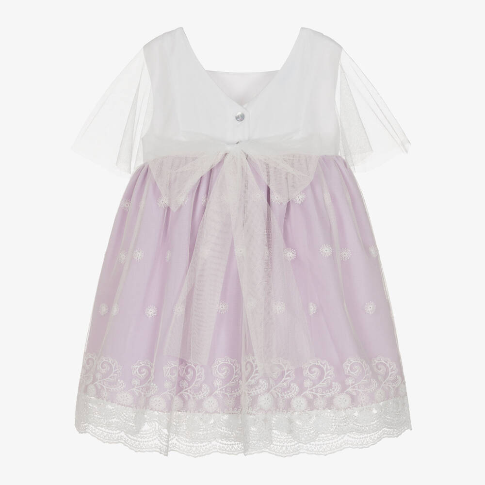 Artesanía Granlei-Girls Lilac & White Tulle Overlay Dress | Childrensalon Outlet