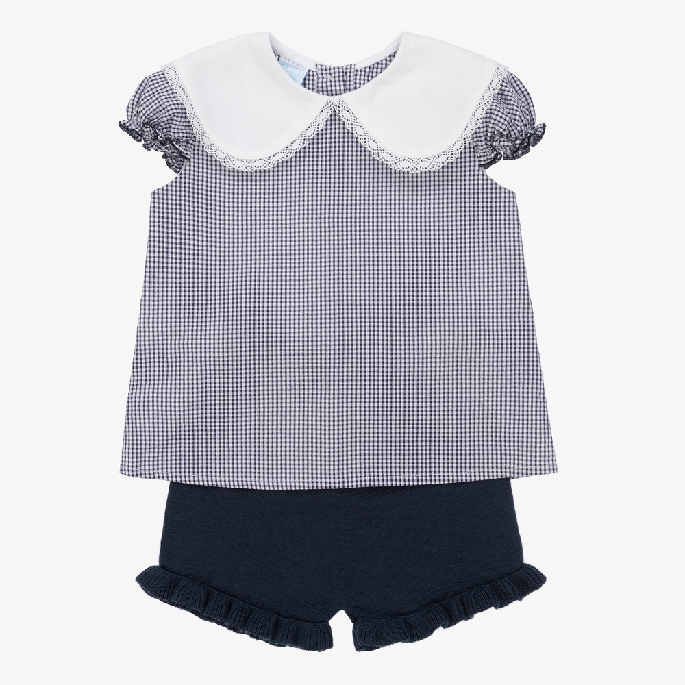 Artesanía Granlei - Girls Navy Blue Gingham Outfit | Childrensalon