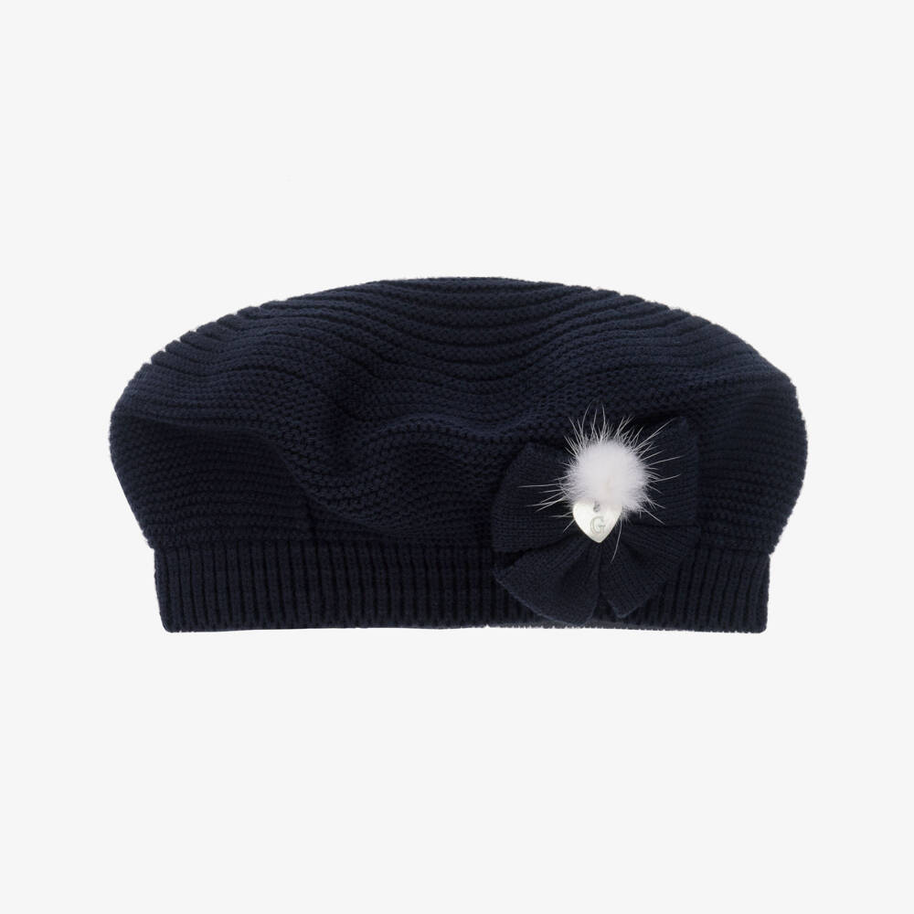 Artesanía Granlei-Girls Navy Blue Knitted Beret | Childrensalon Outlet