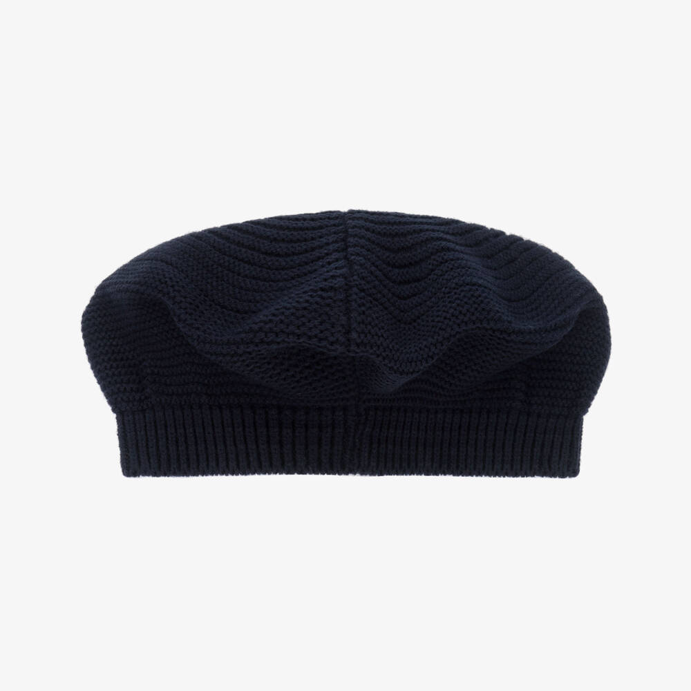 Artesanía Granlei-Girls Navy Blue Knitted Beret | Childrensalon Outlet