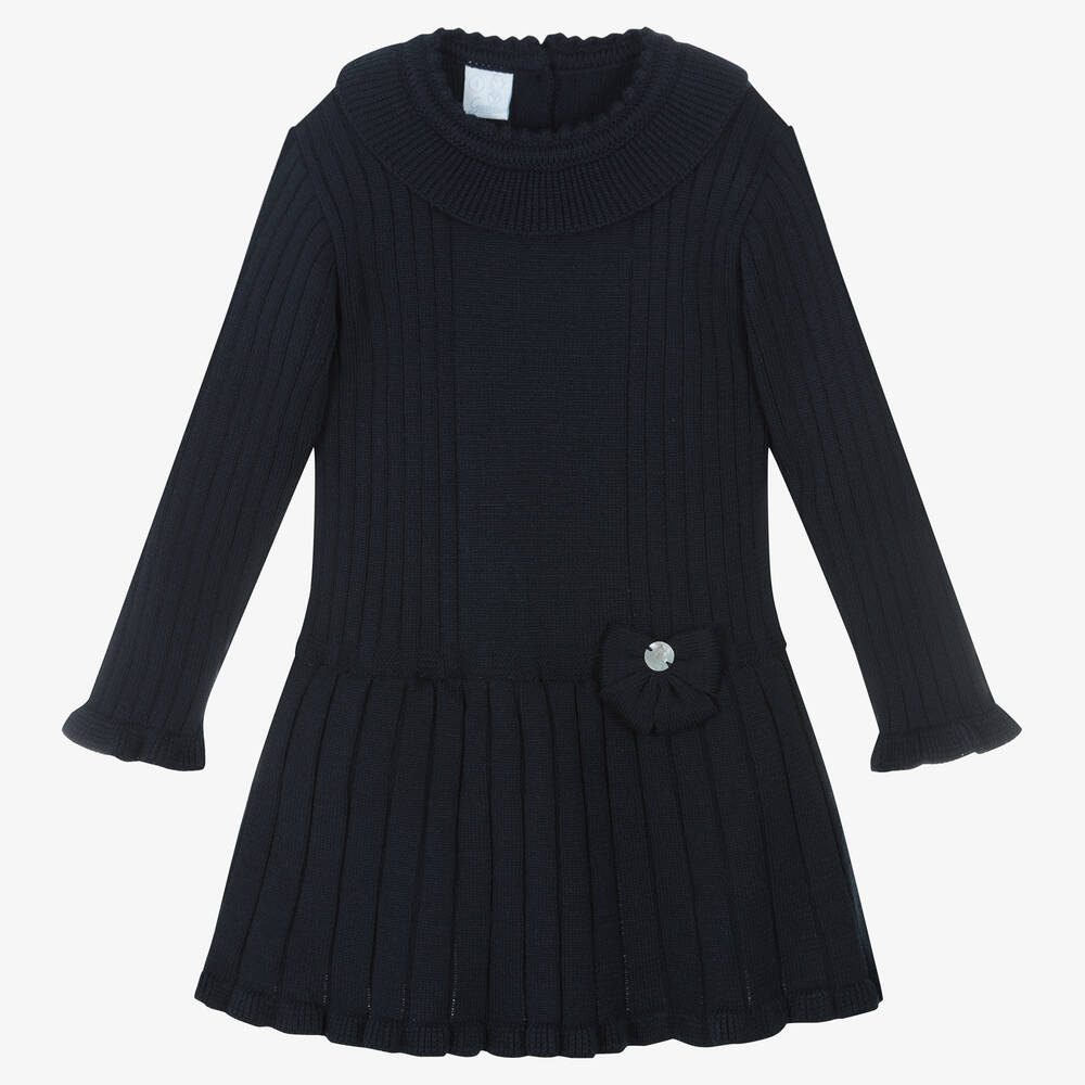 Artesanía Granlei - Girls Navy Blue Knitted Dress | Childrensalon