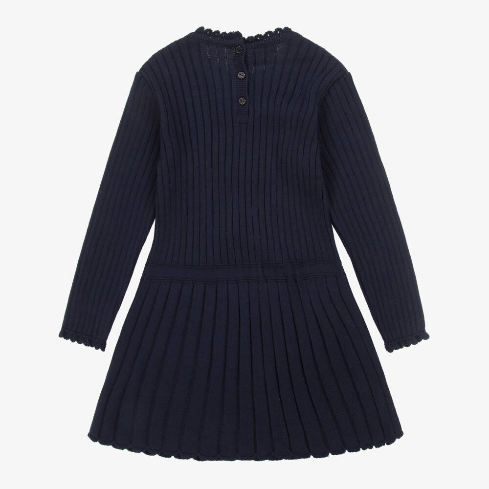 Artesanía Granlei-Girls Navy Blue Knitted Dress with Bows | Childrensalon Outlet