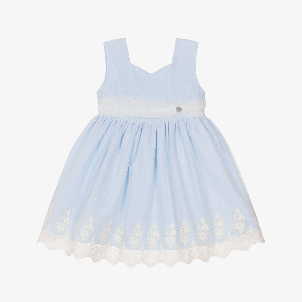 Artesanía Granlei-Girls Pale Blue Embroidered Tulle Sleeveless Dress | Childrensalon Outlet