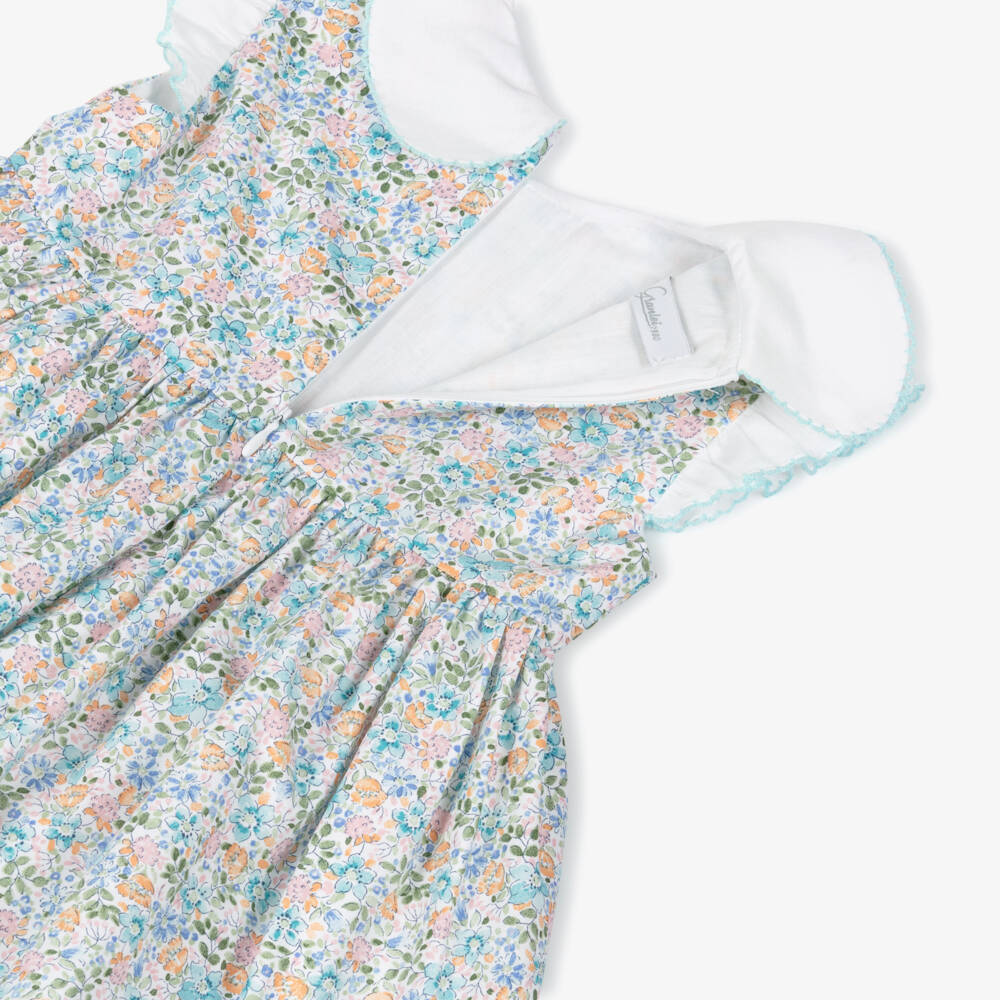 Artesanía Granlei-Girls Pale Blue Floral Cotton Dress with White Collar | Childrensalon Outlet