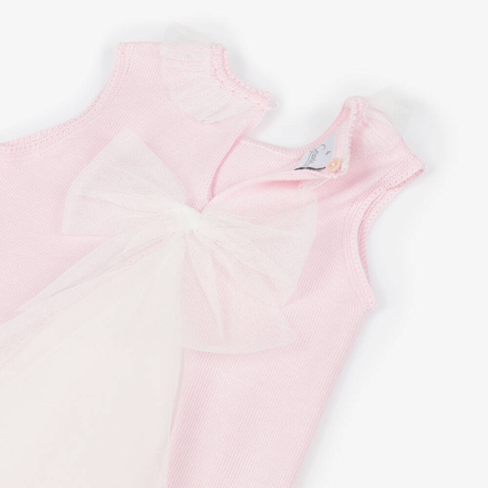 Artesanía Granlei-Girls Pale Pink Knit Dress with Tulle Trims | Childrensalon Outlet