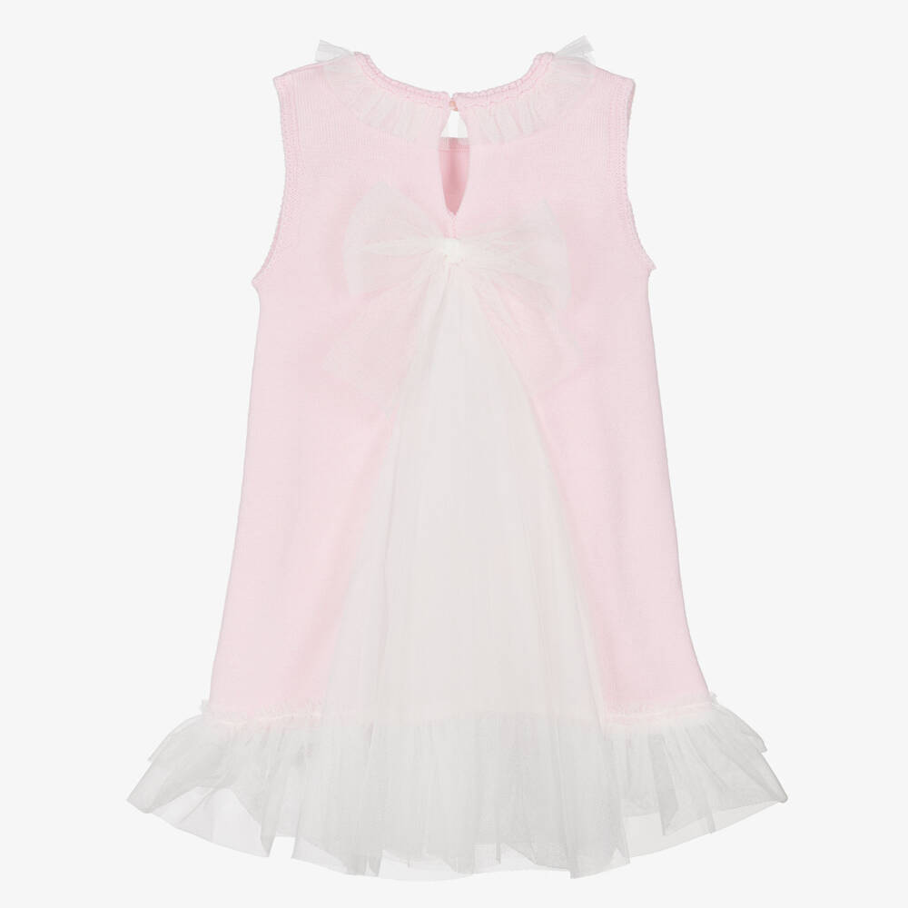 Artesanía Granlei-Girls Pale Pink Knit Dress with Tulle Trims | Childrensalon Outlet