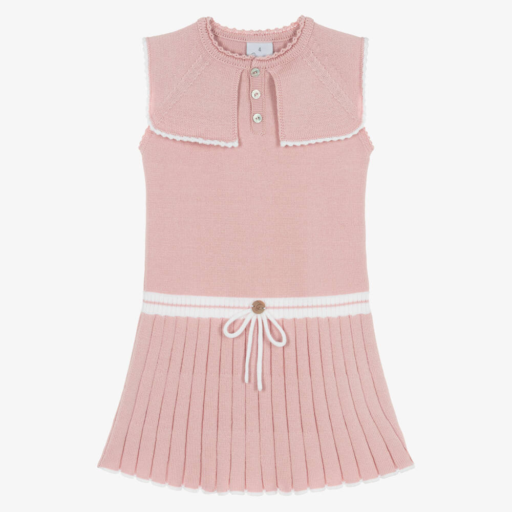 Artesanía Granlei-Girls Pale Pink & White Knitted Sailor Dress | Childrensalon Outlet