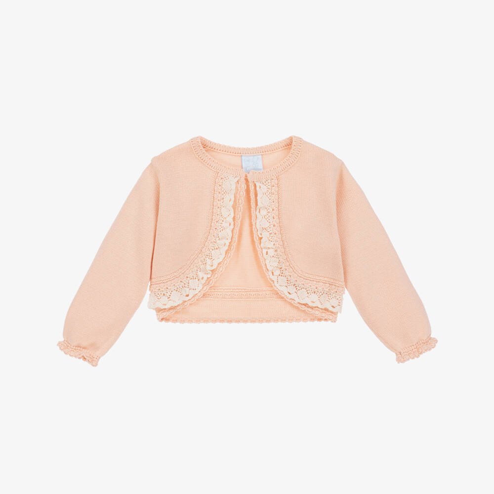 Artesanía Granlei-Girls Peach Lace-Trim Knit Bolero | Childrensalon Outlet