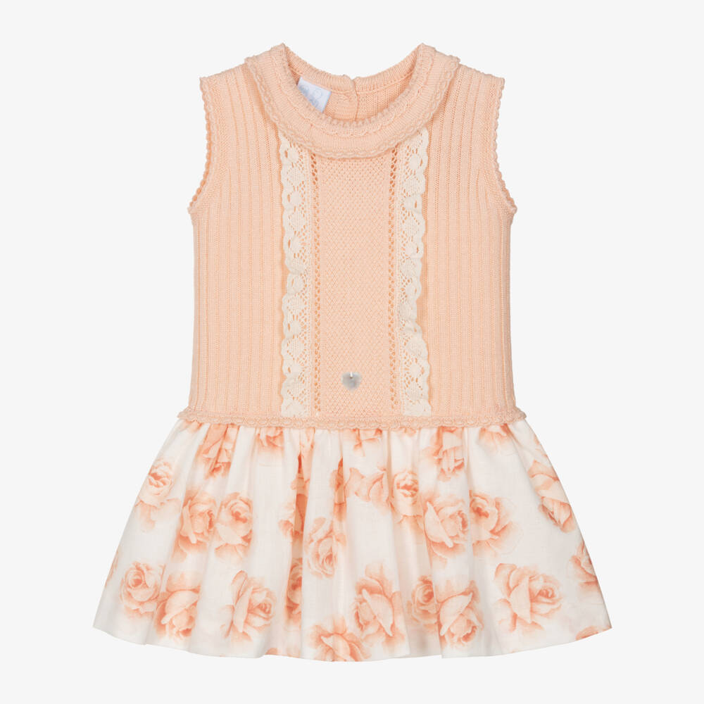 Artesanía Granlei-Girls Peach Lace Trim Knit Dress | Childrensalon Outlet