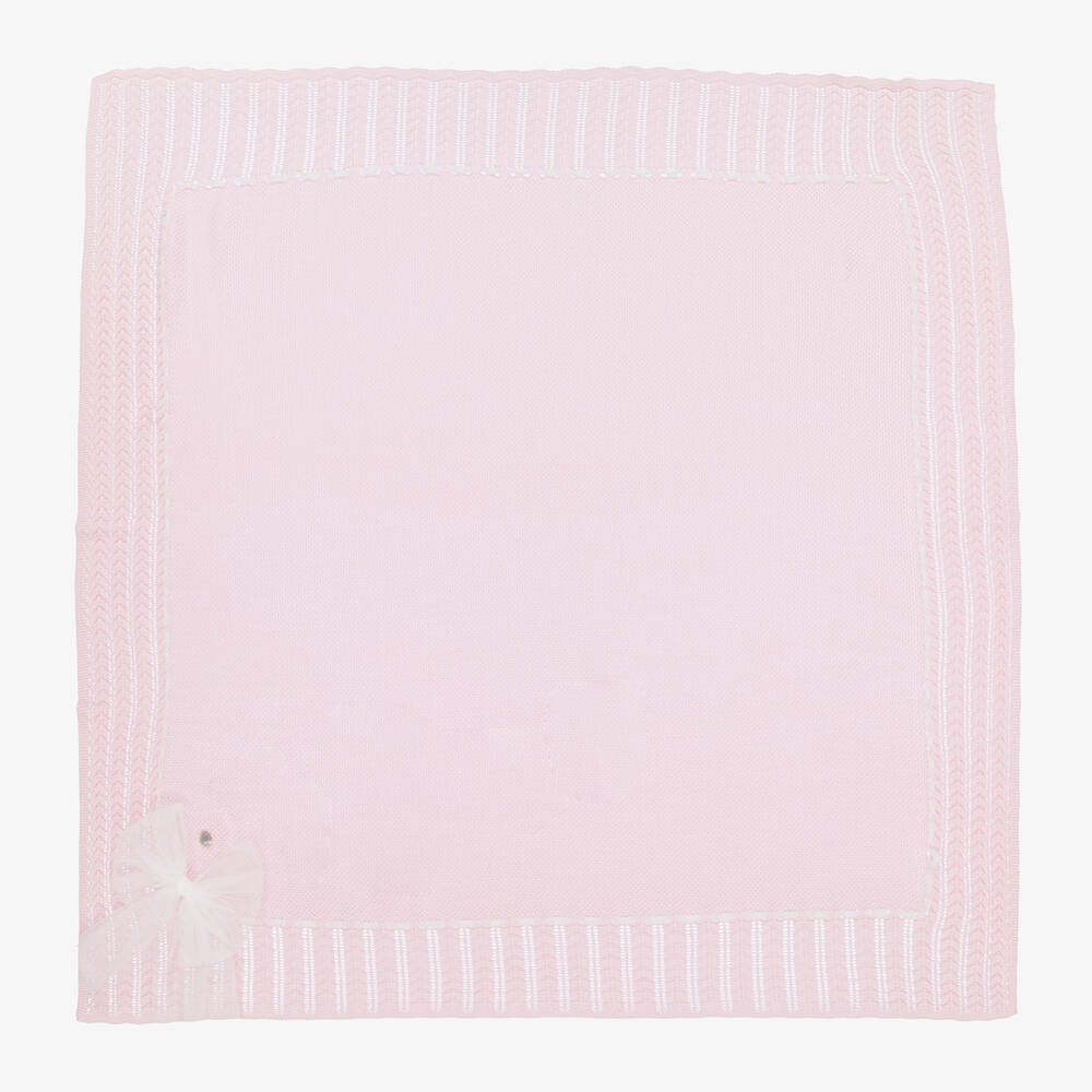 Artesanía Granlei - Girls Pink Bow Knitted Blanket (106cm) | Childrensalon