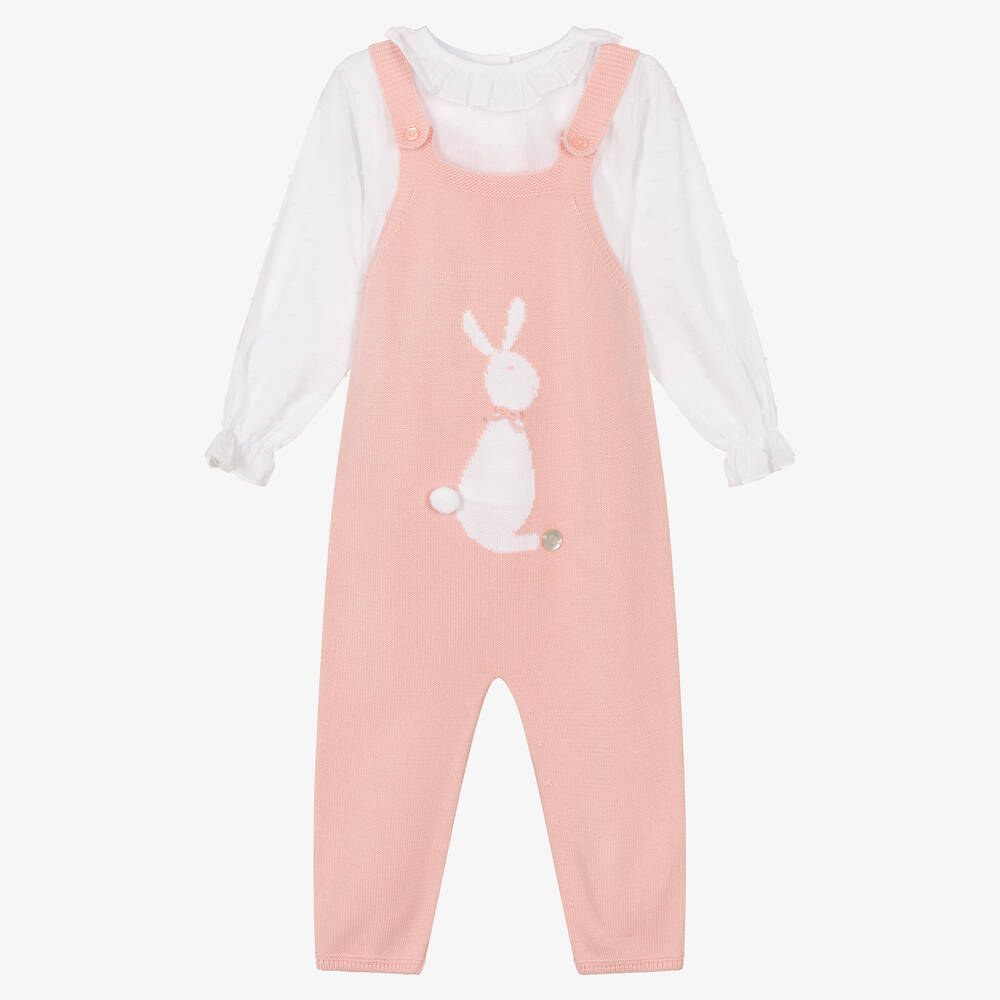 Artesanía Granlei - Girls Pink Bunny Dungaree Set | Childrensalon