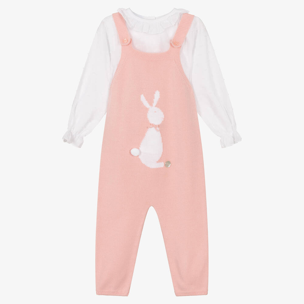 Artesanía Granlei-Girls Pink Bunny Dungaree Set | Childrensalon Outlet