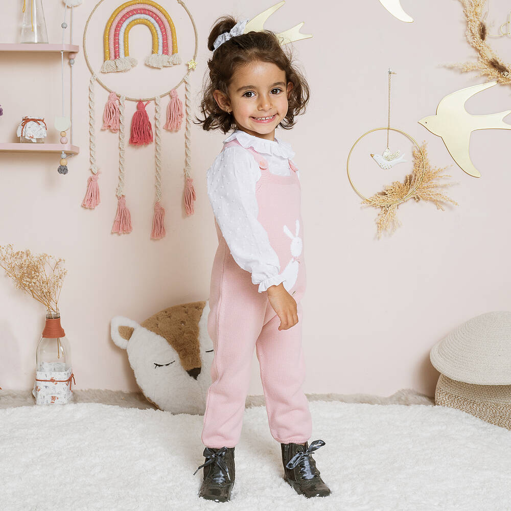 Artesan a Granlei Girls Pink Bunny Dungaree Set Childrensalon