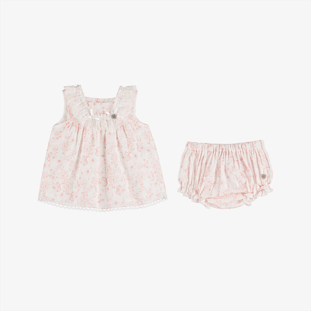 Artesanía Granlei-Girls Pink Cotton Floral Dress Set | Childrensalon Outlet