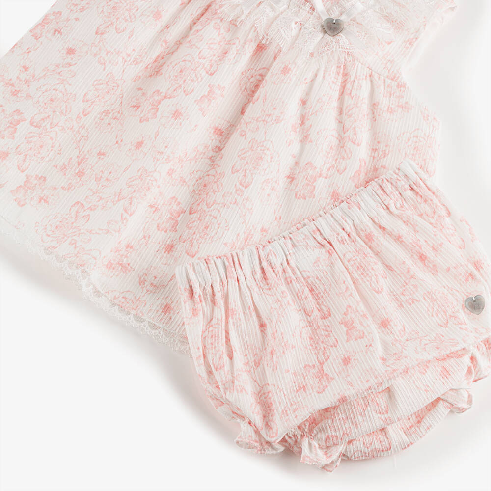 Artesanía Granlei-Girls Pink Cotton Floral Dress Set | Childrensalon Outlet