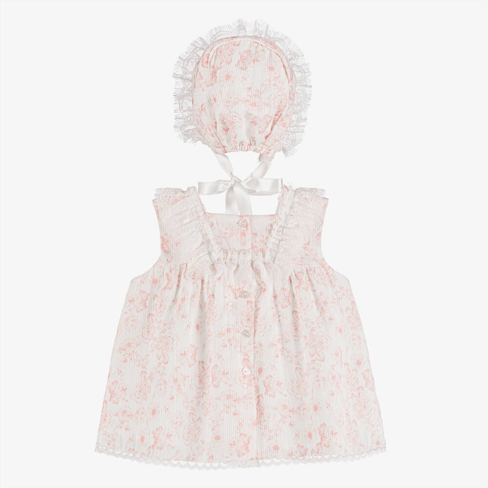 Artesanía Granlei-Girls Pink Cotton Floral Dress Set | Childrensalon Outlet