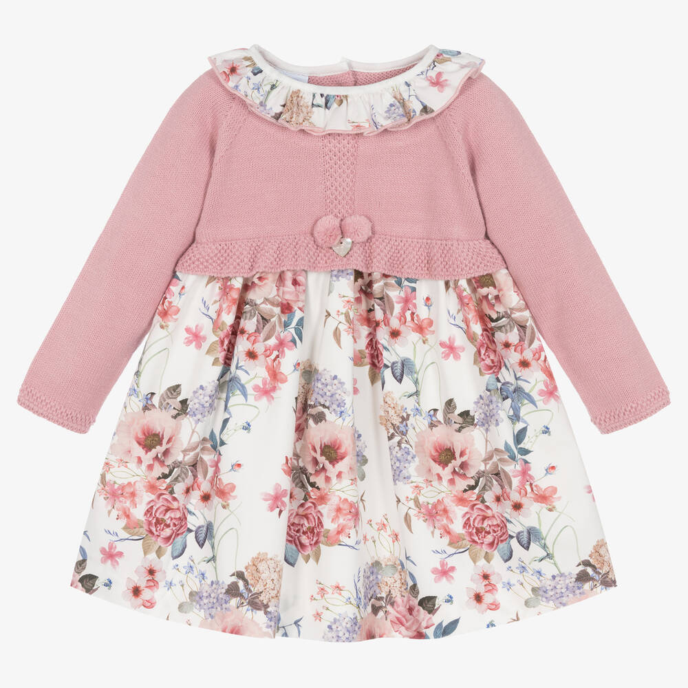 Artesanía Granlei - Girls Pink Cotton Floral Knit Dress | Childrensalon