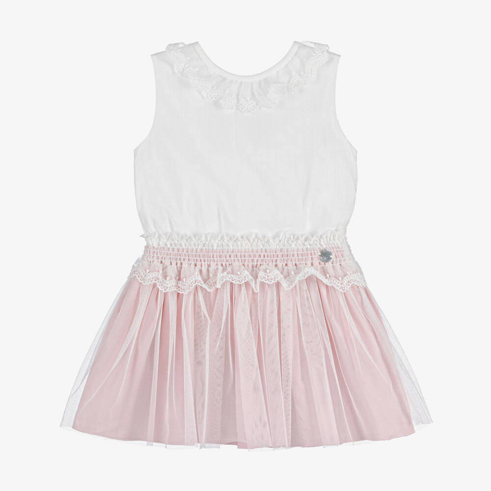 Artesanía Granlei-Girls Pink Cotton & Tulle Skirt Set | Childrensalon Outlet