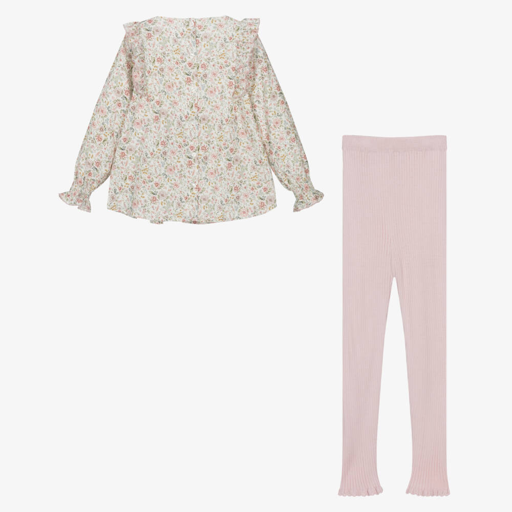Artesanía Granlei-Girls Pink Floral Blouse and Leggings | Childrensalon Outlet