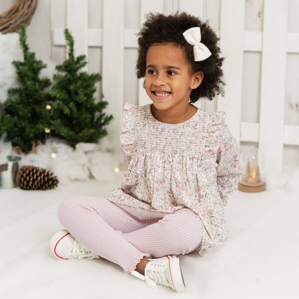 Artesanía Granlei-Girls Pink Floral Blouse and Leggings | Childrensalon Outlet