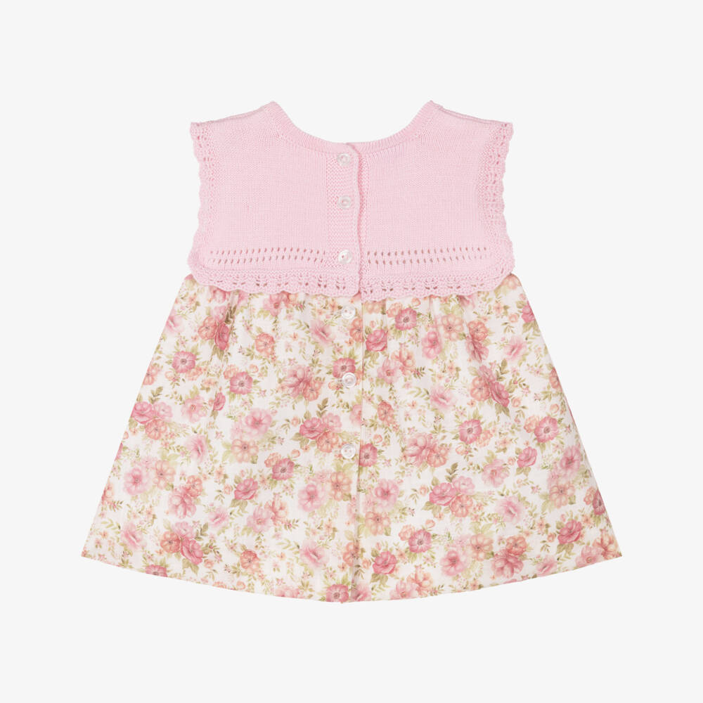 Artesanía Granlei-Girls Pink & Green Floral Dress with Knitted Bodice | Childrensalon Outlet