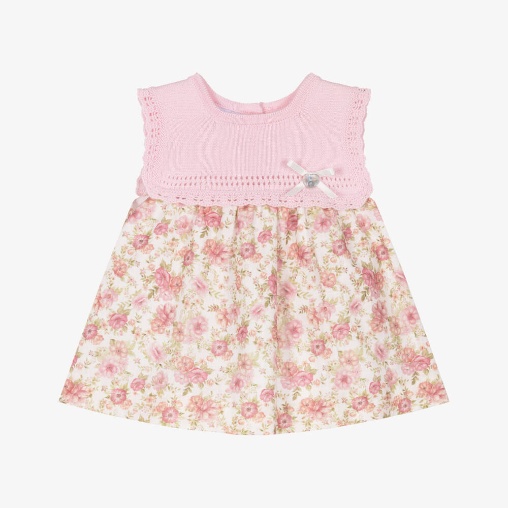 Artesanía Granlei-Girls Pink & Green Floral Dress with Knitted Bodice | Childrensalon Outlet