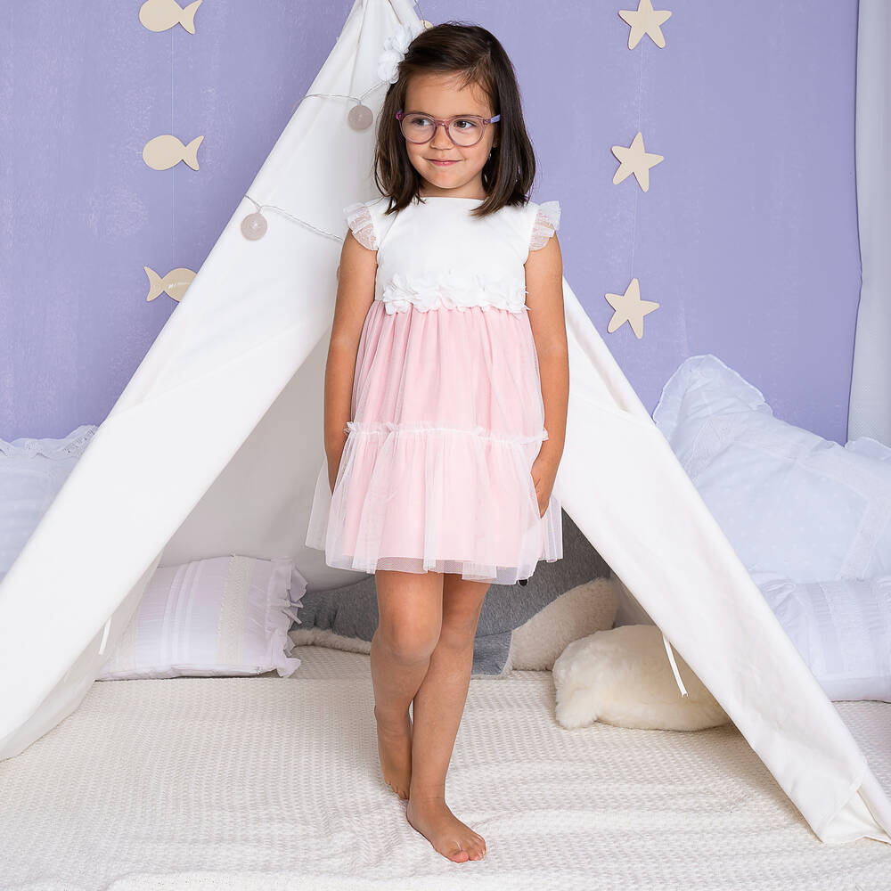 Artesanía Granlei-Girls Pink & Ivory Tulle Dress | Childrensalon Outlet