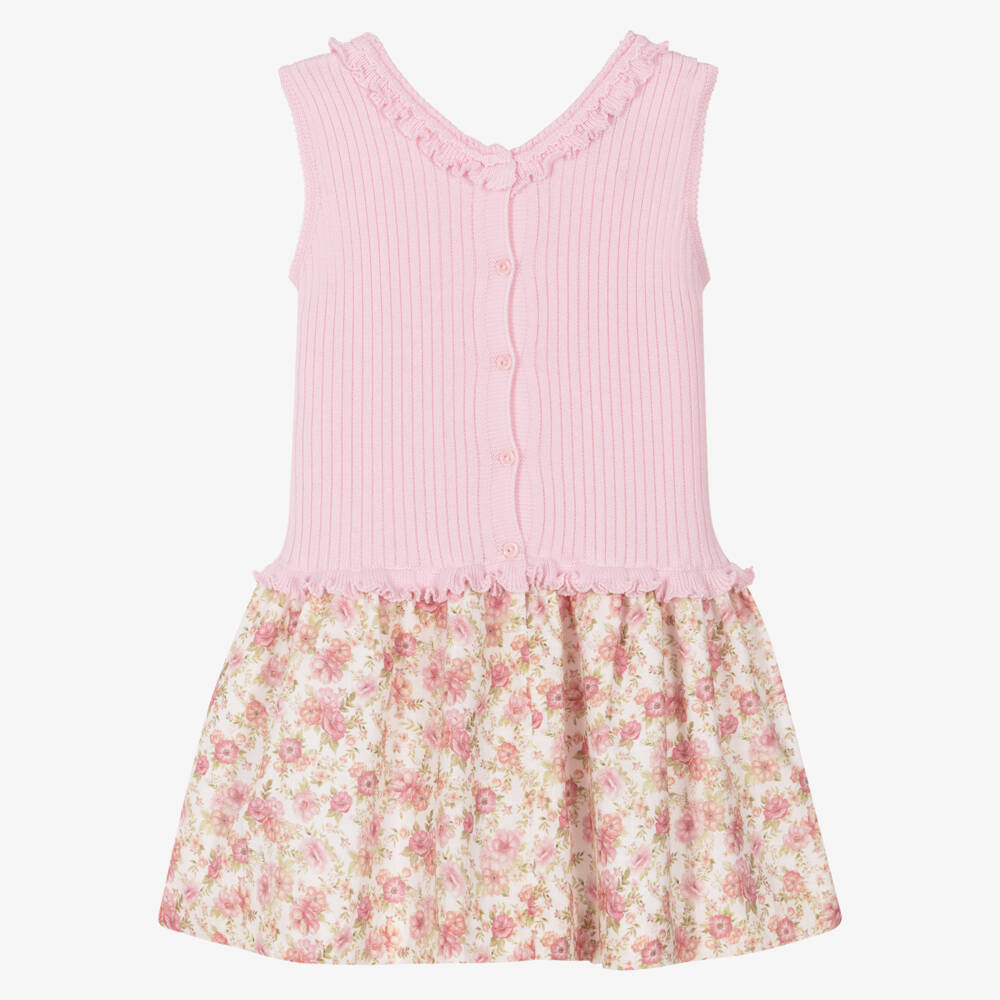 Artesanía Granlei-Girls Pink Knit & Floral Print Dress | Childrensalon Outlet