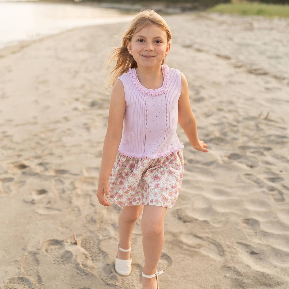 Artesanía Granlei-Girls Pink Knit & Floral Print Dress | Childrensalon Outlet