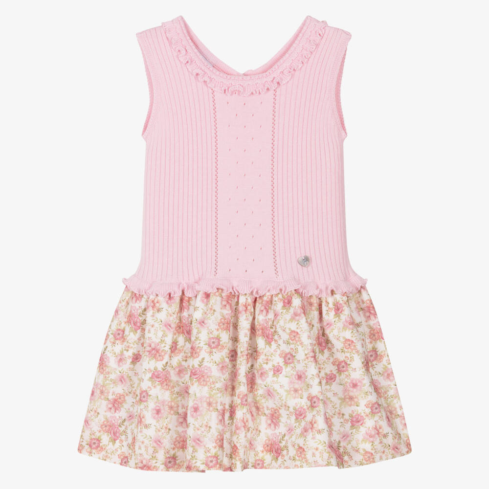 Artesanía Granlei-Girls Pink Knit & Floral Print Dress | Childrensalon Outlet