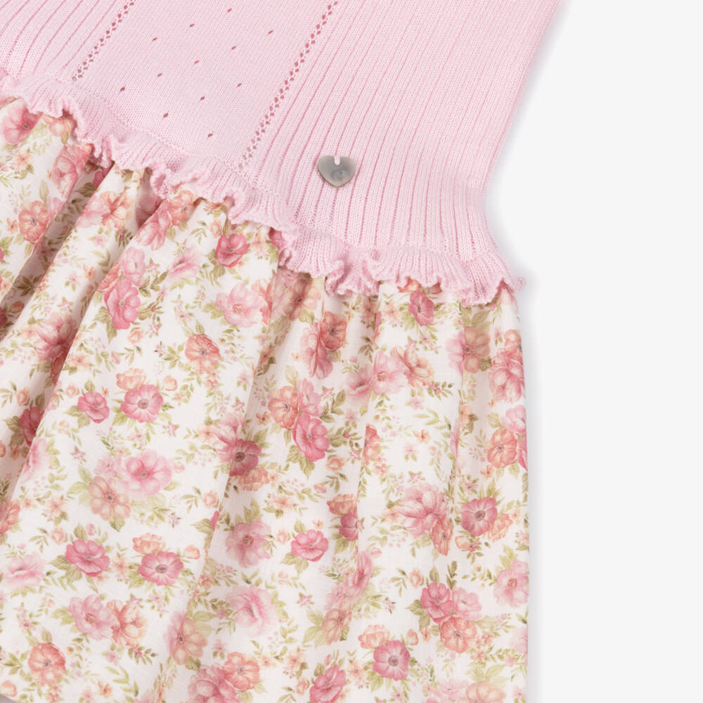 Artesanía Granlei-Girls Pink Knit & Floral Print Dress | Childrensalon Outlet