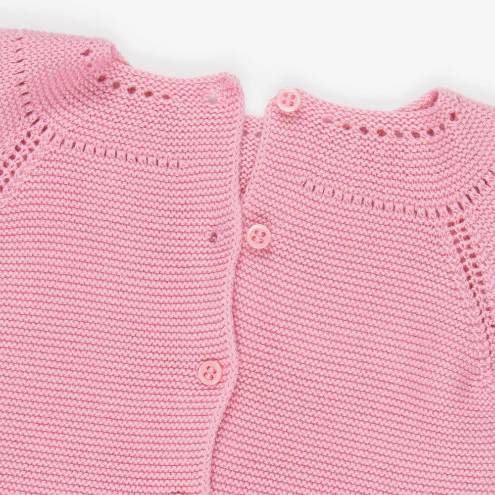 Artesanía Granlei-Girls Pink Knitted 2 Piece Babygrow with Lace Trim | Childrensalon Outlet