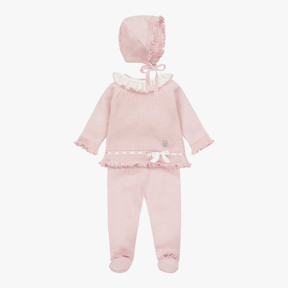 Artesanía Granlei-Girls Pink Knitted Babysuit Set | Childrensalon Outlet