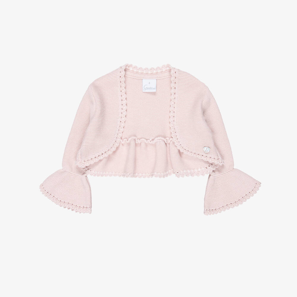 Artesanía Granlei-Girls Pink Knitted Bolero Cardigan with Bow Detail | Childrensalon Outlet