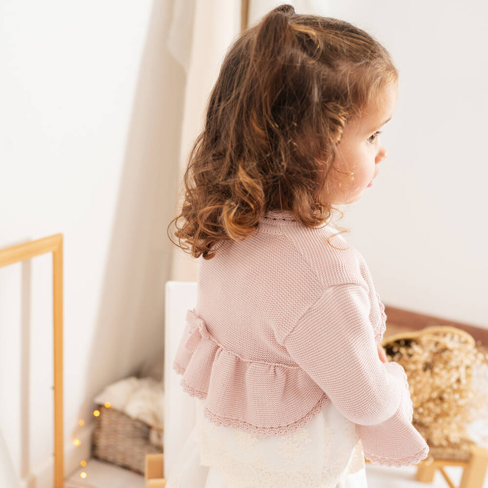 Artesanía Granlei-Girls Pink Knitted Bolero Cardigan with Bow Detail | Childrensalon Outlet