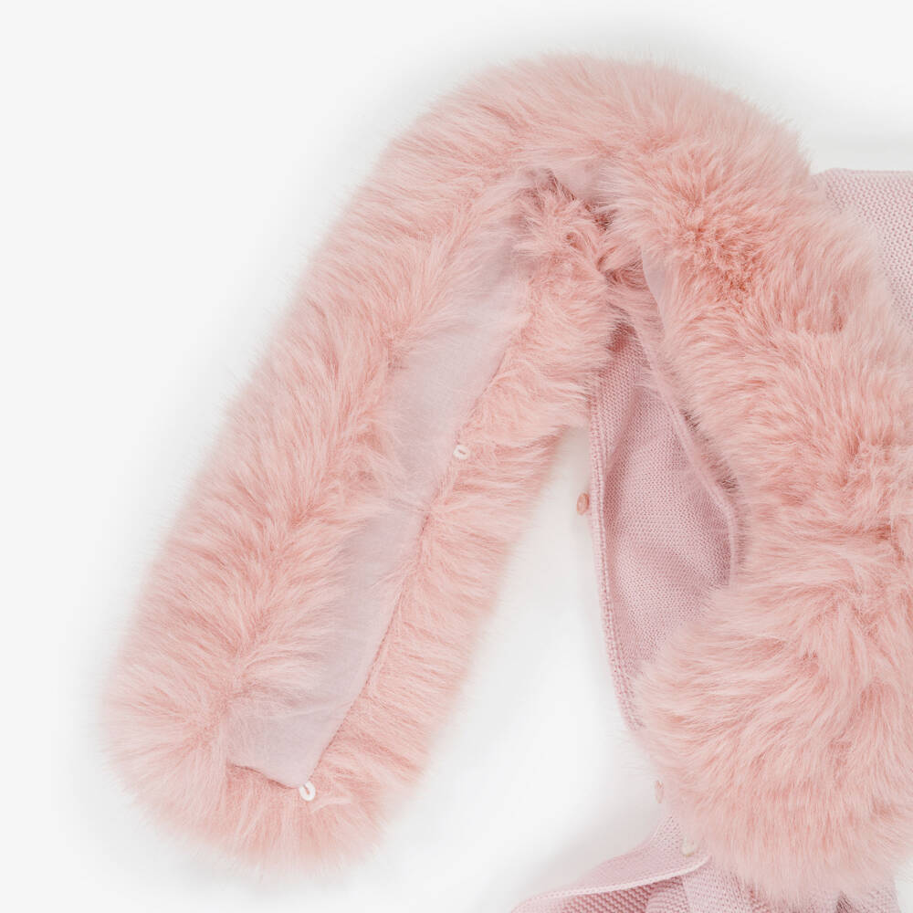 Artesanía Granlei-Girls Pink Knitted Coat with Faux Fur Trim | Childrensalon Outlet