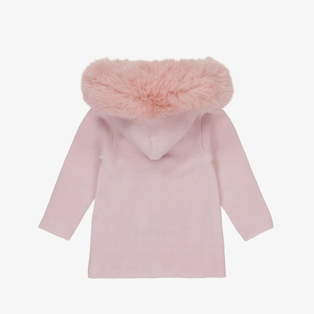 Artesanía Granlei-Girls Pink Knitted Coat with Faux Fur Trim | Childrensalon Outlet
