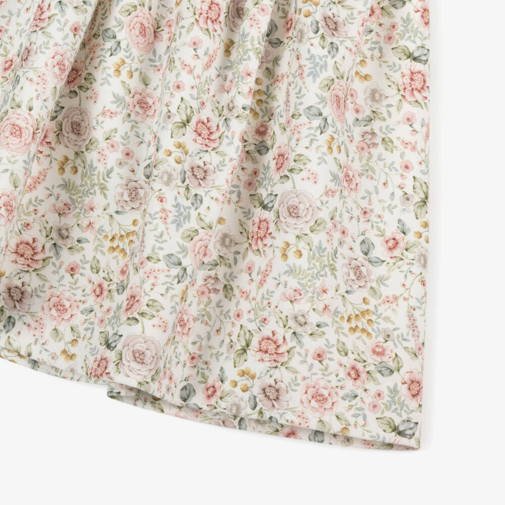 Artesanía Granlei-Girls Pink Knitted Cotton & Floral Print Dress | Childrensalon Outlet