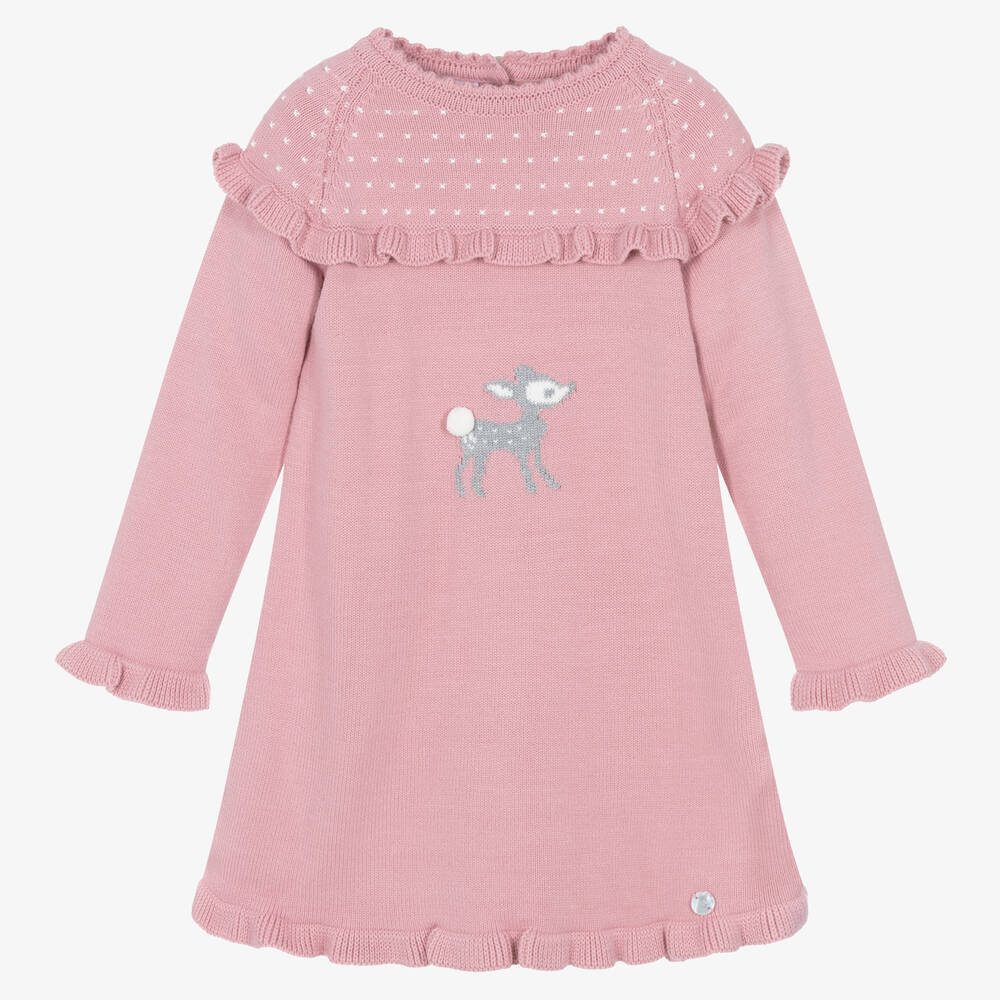 Artesanía Granlei - Girls Pink Knitted Deer Dress | Childrensalon