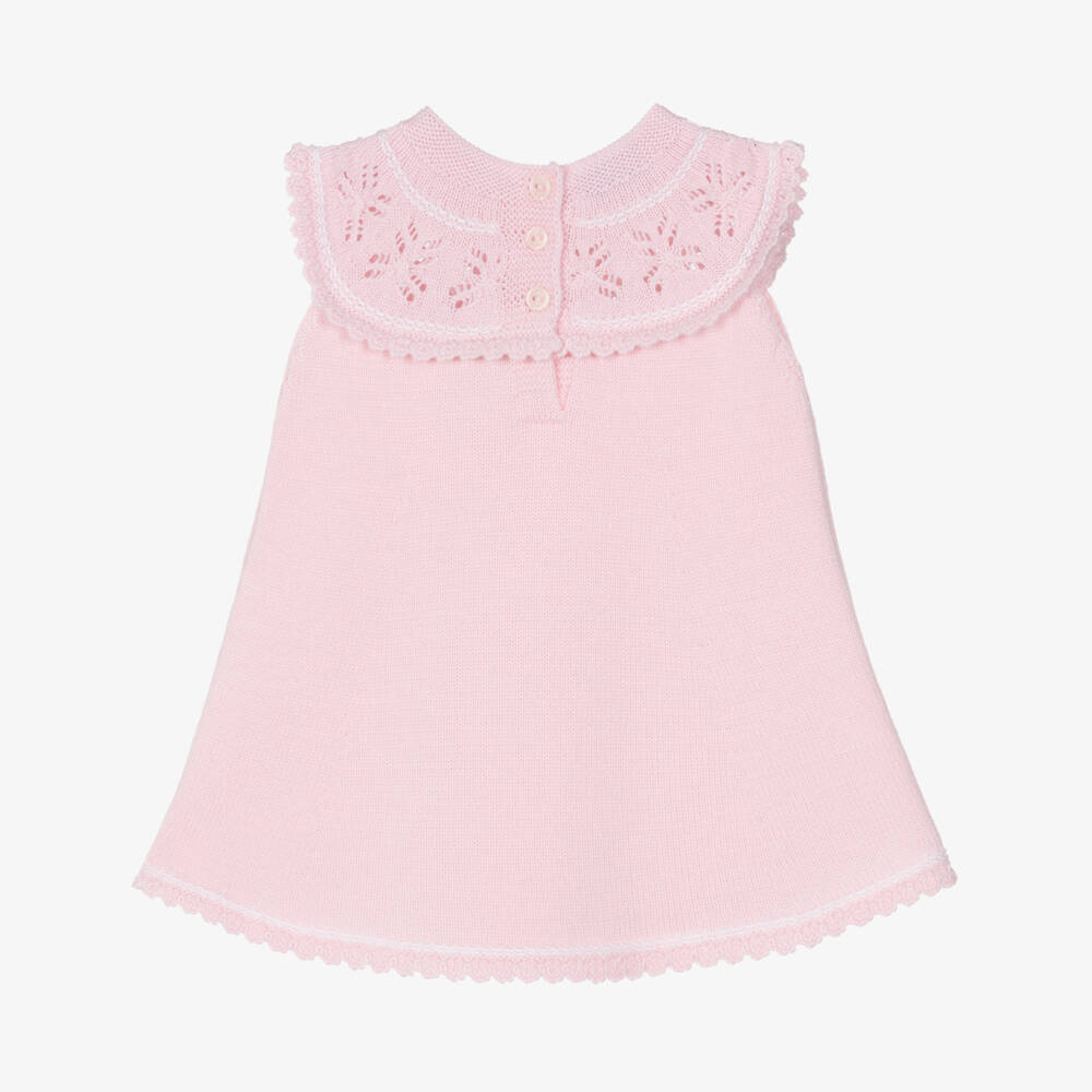 Artesanía Granlei-Girls Pink Knitted Dress with Lacy Collar | Childrensalon Outlet