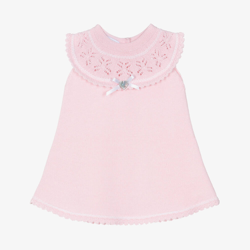 Artesanía Granlei-Girls Pink Knitted Dress with Lacy Collar | Childrensalon Outlet