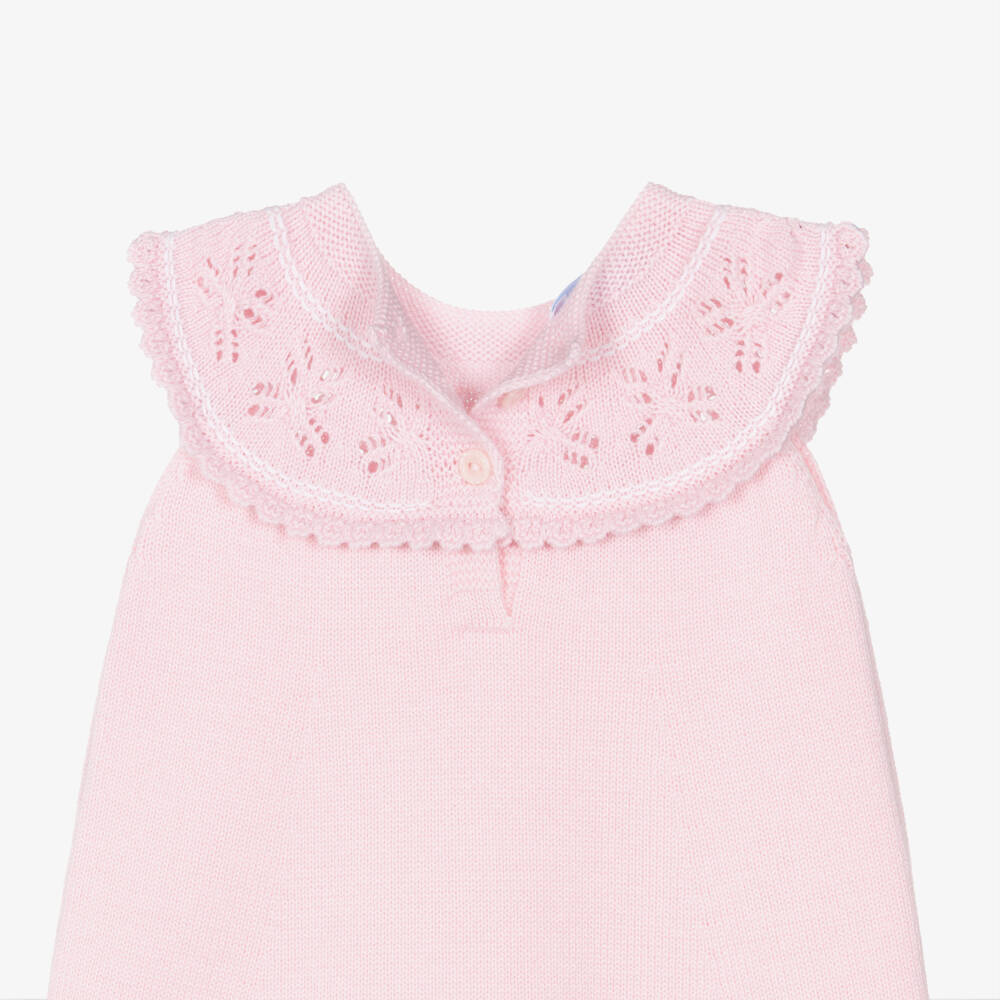 Artesanía Granlei-Girls Pink Knitted Dress with Lacy Collar | Childrensalon Outlet