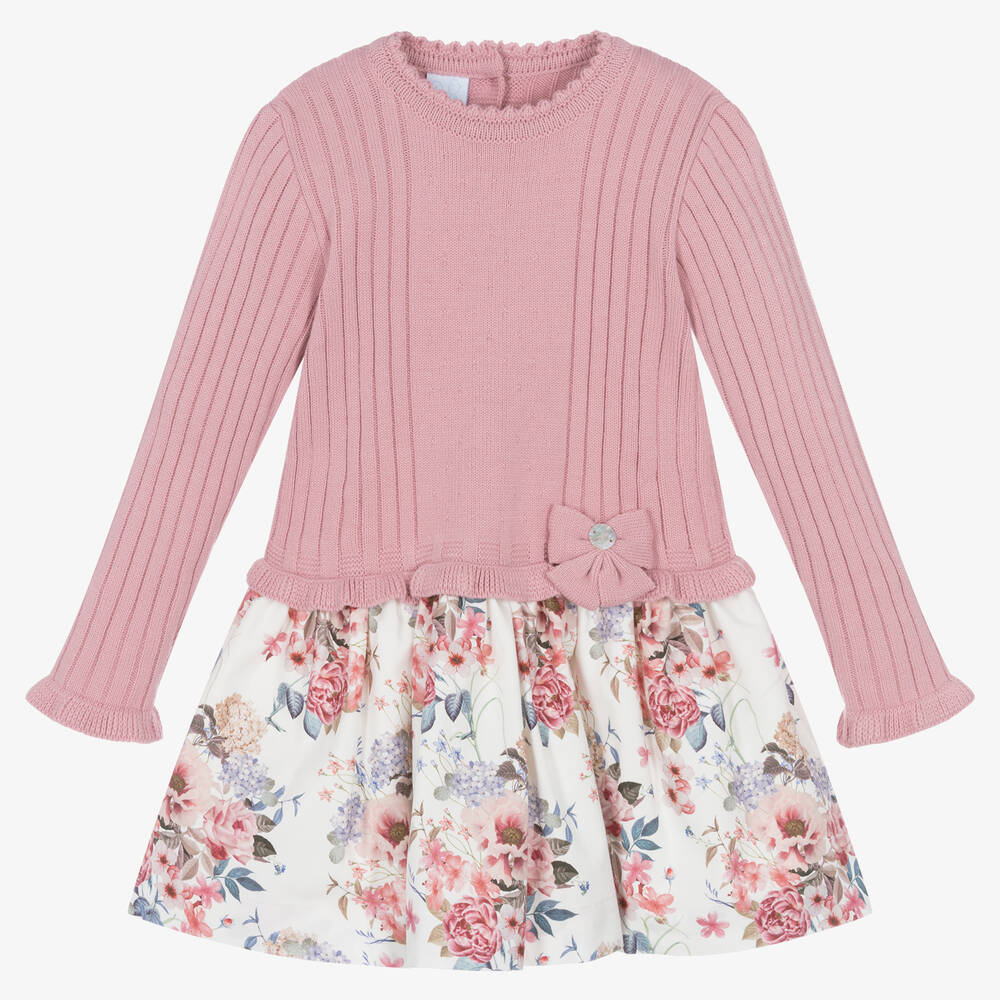 Artesanía Granlei - Girls Pink Knitted Floral Dress | Childrensalon