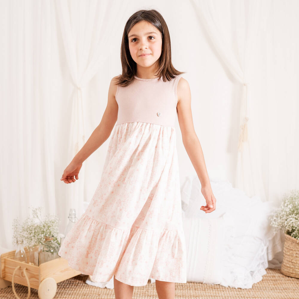 Artesanía Granlei-Girls Pink Knitted & Floral Patterned Dress | Childrensalon Outlet