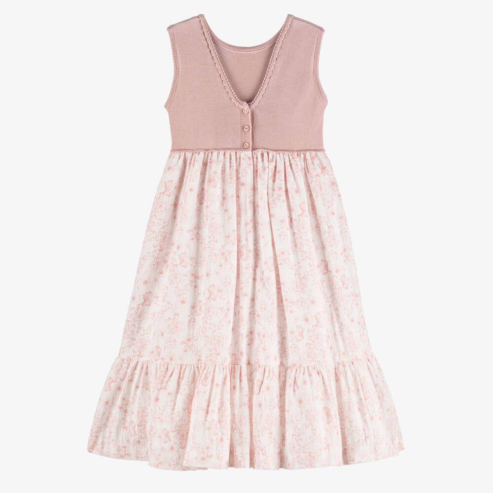 Artesanía Granlei-Girls Pink Knitted & Floral Patterned Dress | Childrensalon Outlet