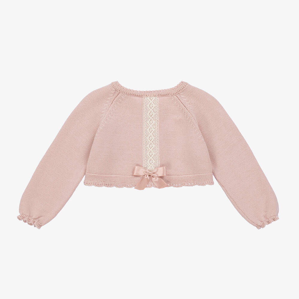 ارتيزانيا  غرانلي-كارديغان مزيج قطن محبوك مزين بدانتيل لون زهري | Childrensalon Outlet