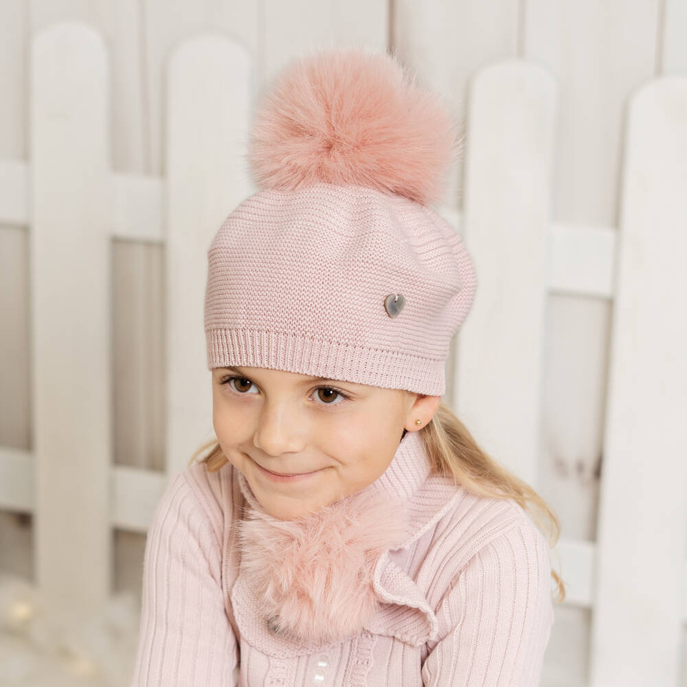 Artesanía Granlei-Мягкий розовый берет с помпоном для девочек | Childrensalon Outlet